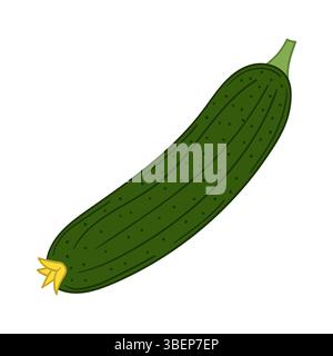 Illustration végétale mignonne dans le style de dessin à la main. Conception pour cartes postales, flyers, bannières. Icône concombre sur fond blanc. Icône, signe, autocollant Illustration de Vecteur