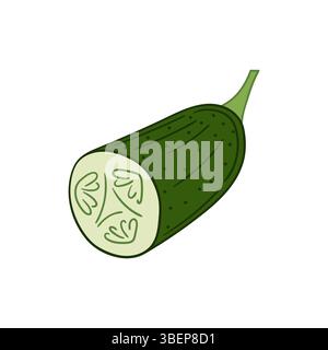 Illustration végétale mignonne dans le style de dessin à la main. Icône concombre sur fond blanc. Conception pour cartes postales, flyers, bannières. Icône, signe, autocollant Illustration de Vecteur