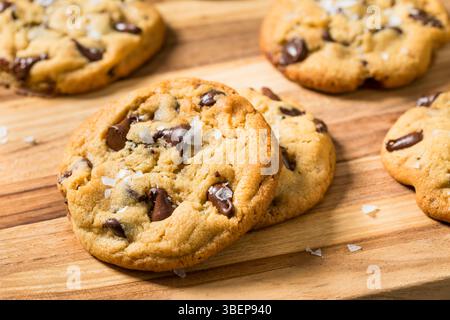 Biscuits aux croustilles au chocolat Tahini faits maison avec sel de mer Banque D'Images