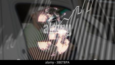 Image de lignes et de chiffres sur un homme caucasien flou dans la voiture Banque D'Images