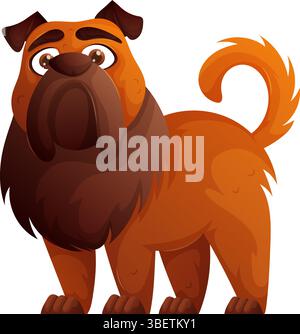 Illustration de dessin animé représentant un chien brun de dessin animé avec un visage ridé et une queue recourbée. Le chien est debout et a une expression amicale. Illustration de Vecteur