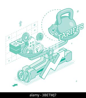 Le fardeau de la hausse des tarifs des services publics. Concept isométrique. Illustration vectorielle. Icônes des utilitaires publics. Une balance bascule sous le poids de l'augmentation du coût Illustration de Vecteur
