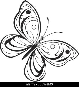 Elegant Butterfly Line Art : un papillon gracieux avec des détails d'aile complexes, rendu dans une élégante ligne noire et blanche Parfait pour le projet de conception Illustration de Vecteur