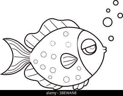 Joli Outline poisson avec des bulles. Dessin au trait, livre de coloriage. Illustration vectorielle. Collection enfants Illustration de Vecteur