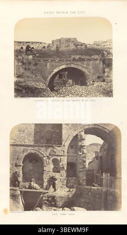 Jerusalem, McDonald, James, Views Within the City, Ecce Homo Arch, Entrance to Hospital of the Chenights of New John, visage sur un bâtiment de l'ordre Johanniter et visage sur l'Ecce Homo Arch à Jérusalem, recto-imprimé, photographie, photo, page, photos, livres illustrés, a, b, hauteur 523 mm, largeur 340 mm, Britannique, photographe, 1860 - 1865, papier, papier photographique, papier photo, impression d'album, impression d'albumine Banque D'Images
