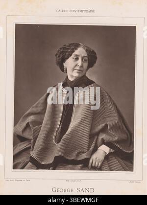 Goupil & Cie, Nadar, George Sand, Portrait de George Sand, recto - imprimé, tirage photomécanique, page, photos, livres photographiques illustrés, 126, boul. Magenta - Paris, hauteur 232 mm, largeur 192 mm, français, photographe, 1871 - 1876, papier, Woodburytype, Clichémaker Banque D'Images