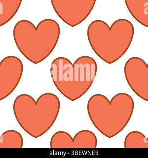 Un motif sans couture de coeurs roses et rouges avec des contours marron sur fond blanc, parfait pour les thèmes romantiques et de la saint-valentin. Illustration de Vecteur