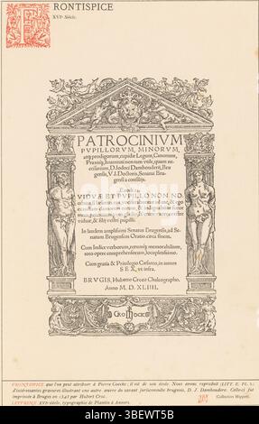 Anvers, Plantijn, Christoffel, Coecke van Aelst, Pieter (I), Anvers, Maes, Joseph, Frontispice, XVIe siècle, reproduction d'une page de titre avec largesks, vraisemblablement par Pieter Coecke van Aelst I, recto - estampillé, impression photomécanique, page, reproduction, photographies, livres illustrés, FRONTISPITES que l'on, recto - imprimé, LITT. F. - PL. 31, JJvy, hauteur 234 mm, largeur 152 mm, photographe, 1875 - 1880, papier, photolithographie, belge, 1838 - 1908, Clichémaker, photographie, concept de travail, 1502 - 1550, à imprimer du concept de travail, 15147-0 Banque D'Images