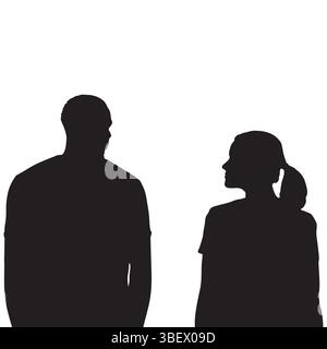 Silhouette de l'homme et de la femme debout face à face sur fond blanc Illustration de Vecteur