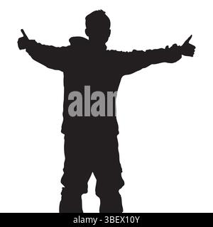 Silhouette d'une personne avec les bras tendus, donnant les pouces vers le haut. Expression de joie et de positivité. Illustration de Vecteur