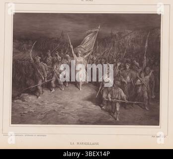 Doré, Gustave, Goupil & Cie, la Marseillaise, reproduction de la Marseillaise par Gustave Doré, recto-imprimé, tirage photomécanique, reproduction, page, photos, livres photographiques illustrés, Galerie contemporaine, littéraire et artistique., hauteur 139 mm, largeur 253 mm, français, créateur, fabricant, 1878 - 1878, papier, Woodburytype, conception de travail, 1832 - 1883-01-23 Banque D'Images