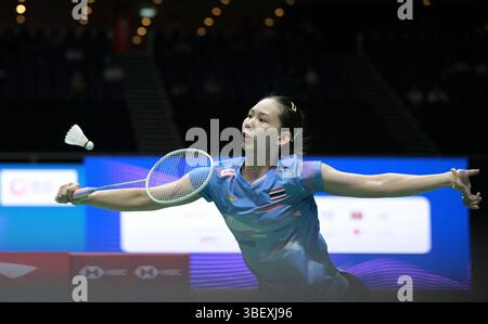 Singapour. 30 mai 2025. Pornpawee Chochuwong fait son retour lors du match de quart de finale en simple féminin entre Wang Zhiyi de Chine et Pornpawee Chochuwong de Thaïlande au Badminton Open de Singapour 2025 à Singapour, le 30 mai 2025. Credit : puis Chih Wey/Xinhua/Alamy Live News Banque D'Images