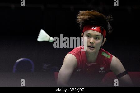 Singapour. 30 mai 2025. Wang Zhiyi fait son retour lors du match de quart de finale en simple féminin entre Wang Zhiyi, de Chine, et Pornpawee Chochuwong, de Thaïlande, au Singapore Badminton Open 2025 à Singapour, le 30 mai 2025. Credit : puis Chih Wey/Xinhua/Alamy Live News Banque D'Images