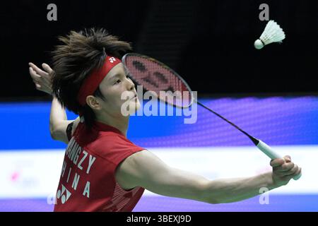 Singapour. 30 mai 2025. Wang Zhiyi fait son retour lors du match de quart de finale en simple féminin entre Wang Zhiyi, de Chine, et Pornpawee Chochuwong, de Thaïlande, au Singapore Badminton Open 2025 à Singapour, le 30 mai 2025. Credit : puis Chih Wey/Xinhua/Alamy Live News Banque D'Images