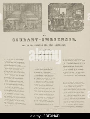 Amsterdam, Kok-van Kolm, veuve C., Amsterdam, Kok, W., pays-Bas, inconnu, de courant-ombringer 1877, Nieuwjaarswens van de Amsterdamse kroonbringers voor het jaar 1877, verso - gestamping, Nieuwjaarswens au nom des ombenderers van kroepen (krantbijpers) à Amsterdam pour l'année 1877. En haut de deux vignettes avec des scènes dérivées de livres, a quitté la bibliothèque de l'Université de Leyde, droite l'atelier pour (métaux ?) vases. Au bas d'un poème en trois colonnes. Du générateur actuel : J.H. Koning., print, New Year's Wish, Prints, Frederik Muller plaques d'histoire, hauteur 490 M. Banque D'Images