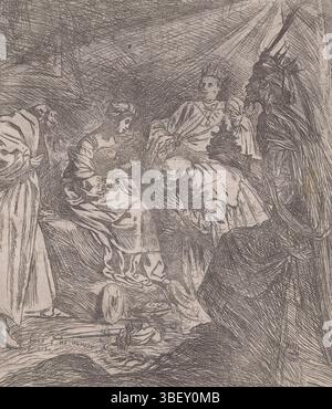 Rome, Vignon, Claude, Adoration par les rois, Rome, verso - manuscrit, imprimé, verso - estampillé, Grandissimo diletto, P. n 700, hauteur 244 mm, largeur 204 mm, Français, 1593 - 1670-05-10, imprimeur, 1619 - 1619, papier, gravure, gravure Banque D'Images
