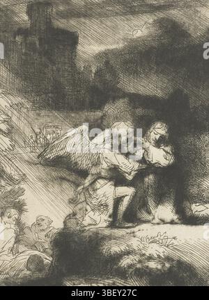 Rijn, Rembrandt van, Rijn, Christ à la cour de Gethsémani, verso gauche au milieu, impression, Rembrandt F. 165-, bas droit, verso gauche supérieur, hauteur 111 mm, largeur 83 mm, Néerlandais du Nord, 1606-07-15 - 1669-10-08, graveur, 1655 - 1659, troisième quart 17ème siècle, papier, gravure, aiguille sèche, conception de travail, selon sa propre conception Banque D'Images