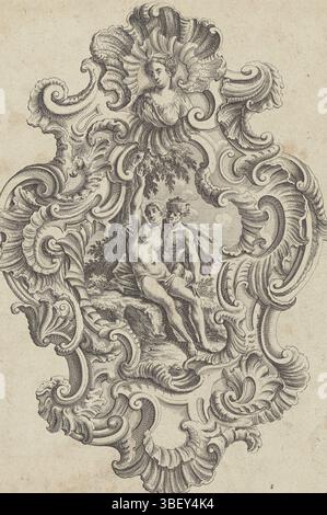 Inconnu, Augsbourg, Engelbrecht, Martin, Baur, Johann, Wandluchter a rencontré Diana, inconnu, verso - estampillé, Rocaille avec un buste de la déesse Diana. Au milieu, un satyre tente de séduire une nymphe en vain, symbolisant la victoire de la chasteté sur la luxure. En haut à droite 261 numérotés., impression, impressions ornementales, impressions, hauteur 222 mm, largeur 153 mm, imprimeur, 1719 - 1749, papier, gravure, allemand, 1701 - 1800, dessinateur intermédiaire, par dessin, publication (événement), publication, 1684-09-16 - 1756-018, éditeur, fournisseur de privilège Banque D'Images
