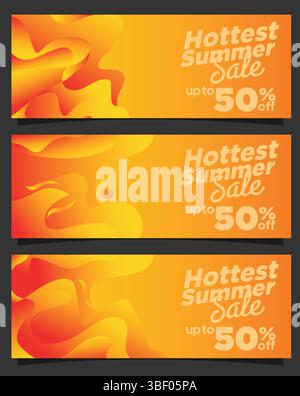 ensemble de bannières de soldes estivales les plus chaudes. fond dégradé de lave rouge abstrait. illustration vectorielle de modèle de bannière de vente d'été Illustration de Vecteur