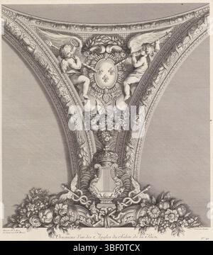 Massé, Jean Baptiste, le Brun, Charles, Allemagne, Preissler, Johann Martin, les peintures au plafond de la Grande Galerie de Versailles, à Charles le Brun : no 49, tirage, hauteur mm, largeur mm, allemand, danois, 1715-03-15 - 1794-11-17, imprimeur, 1725 - 1794, papier, gravure, gravure, gravure (procédé d'impression), français, 1619-02-24 - 1690-02-12, après, peinture de, 1687-12-29 - 1767-09-26, intermédiaire dragster' Banque D'Images