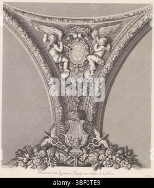 Massé, Jean Baptiste, le Brun, Charles, Allemagne, Preissler, Johann Martin, les peintures au plafond de la Grande Galerie de Versailles, à Charles le Brun : no 52, tirage, hauteur mm, largeur mm, allemand, danois, 1715-03-15 - 1794-11-17, imprimeur, 1725 - 1794, papier, gravure, gravure, gravure (procédé d'impression), français, 1619-02-24 - 1690-02-12, après, peinture de, 1687-12-29 - 1767-09-26, intermédiaire dragster' Banque D'Images