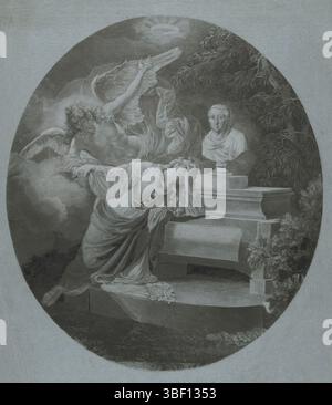 Kuyper, Jacques, Amsterdam, Claessens, Lambertus Antonius, Memorieprent voor Hendrik Hooft Daniëlsz., verso - estampillé, la vierge d'Amsterdam pleure sur la tombe du maire d'Amsterdam Hendrik Hooft Daniëlsz. Un ange la soutient dans le chagrin et pointe vers l'immortalité du défunt. Sur le tombeau se trouve un buste portrait de Hooft Daniëlsz. En style antique., impression, hauteur 490 mm, largeur 390 mm, Noord-Nederlands, 1763-11-21 - 1843-10-06, graveur, 1794 - 1794, papier, gravure, brosse, 1761-06-29 - 1808-06-01, drague intermédiaire Banque D'Images