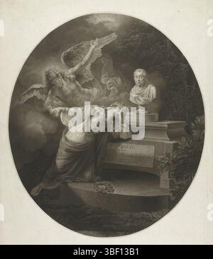 Kuyper, Jacques, Amsterdam, Claessens, Lambertus Antonius, Memorieprent voor Hendrik Hooft Daniëlsz., verso - estampillé, la vierge d'Amsterdam pleure sur la tombe du maire d'Amsterdam Hendrik Hooft Daniëlsz. Un ange la soutient dans le chagrin et pointe vers l'immortalité du défunt. Sur le tombeau se trouve un buste portrait de Hooft Daniëlsz. En style antique., impression, hauteur 490 mm, largeur 390 mm, Noord-Nederlands, 1763-11-21 - 1843-10-06, graveur, 1794 - 1794, papier, gravure, dottedets, 1761-06-29 - 1808-06-01, dragueur intermédiaire Banque D'Images