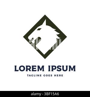 Cheval carré étalon tête de chevalier icône symbole illustration logo Design vecteur Illustration de Vecteur