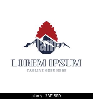 Simple cône de pin minimaliste avec Ice Mountain pour l'illustration d'aventure en plein air logo Design Vector Illustration de Vecteur