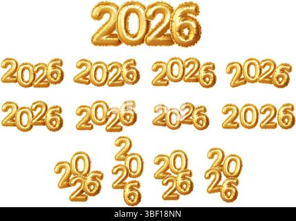 Ensemble de ballons d'or 2026 illustration vectorielle, Collection isolée de numéros brillants lumineux, décor festif du nouvel an, Design vibrant et accrocheur Illustration de Vecteur
