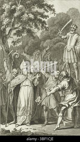 Buys, Jacobus, Netherlands, Vinkeles, Reinier (I), par ordre de Willibrord, l'idole de Wodan est brisée à Westkapelle, 695, l'idole de Wodan à Westkapelle est brisée., estampes, historioprent, estampes, Frederik Muller Historieplaat, hauteur 228 mm, largeur 152 mm, Noord-Nederlands, 1741-06-19 - 1816-01-30, graveur, 1783 - 1799, quatrième quart 18e siècle, papier, gravure, etsen, 1724-11-19 - 1801-04-07, tireur intermédiaire Banque D'Images