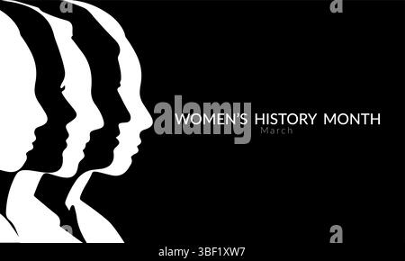 Les têtes de femmes silhouettées en motif graphique noir et blanc représentent la diversité et l'autonomisation pour une utilisation dans les campagnes de sensibilisation sociale Illustration de Vecteur