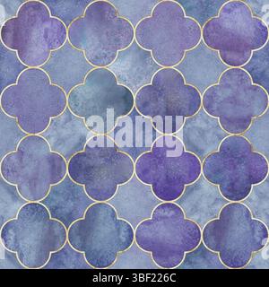 Motif sans couture de feuille de trèfle de style gothique aquarelle. Fond abstrait de luxe aquarelle dessiné à la main avec des feuilles de trèfle de couleur vibrante de velours violet Banque D'Images