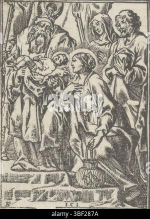 Anvers, Woons, Cornelis, Sallaert, Antoine, Anvers, Jegher, Jan Christoffel, présentation du Christ dans le Temple, verso - estampillé, le grand prêtre Siméon tient l'enfant chrétien dans ses bras., impression, illustration de livre, estampes, hauteur 87 mm, largeur 64 mm, 1618-11-03 - 1667-09-18, imprimeur, 1649 - 1649, papier, gravure sur bois, typographie, impression de livres, conception de travaux, Zuid-Nederlands, 1585 - 1650, selon design by, publication (événement), publication, éditeur Banque D'Images