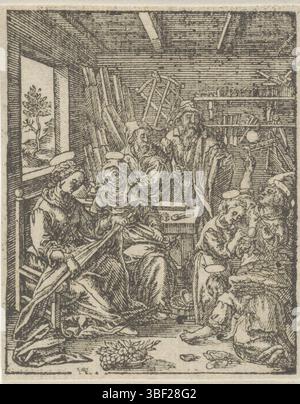 Wierix, Hieronymus, Amsterdam, Chechem, Christoffel van (II), de kindsheyd onzes lorden Iesu Christi, Jeugd van Christ, Christkind souffle des bulles de savon, verso gauche dessous - estampillé, dans une pièce le Christchild souffle des bulles de savon avec deux anges. Ses parents et grands-parents regardent. Maria mesure un morceau de tissu., impression, hauteur 86 mm, largeur 68 mm, Noord-Nederlands, 1581 - 1658-07-02, graveur, 1617 - 1658, papier, gravure sur bois, conception de travaux, Zuid-Nederlands, 1553 - 1619-11-01 Banque D'Images