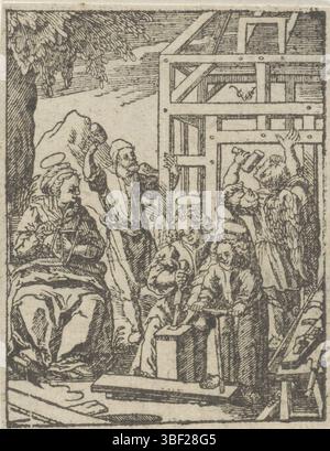 Wierix, Hieronymus, Amsterdam, Chechem, Christoffel van (II), de kindsheyd onzes heren Iesu Christi, Jeugd van Christ, Christkind construit une maison, verso gauche sous - estampillé, Het Christkind perce un trou dans une étagère. Avec deux anges et Joseph, il construit une maison. Maria montres alors qu'elle est occupée avec un bouquet de fil., impression, hauteur 84 mm, largeur 64 mm, nord-néerlandais, 1581 - 1658-07-02, graveur, 1617 - 1658, papier, gravure sur bois, conception de travail, pays-Bas du Sud, 1553 - 1619-11-01 Banque D'Images