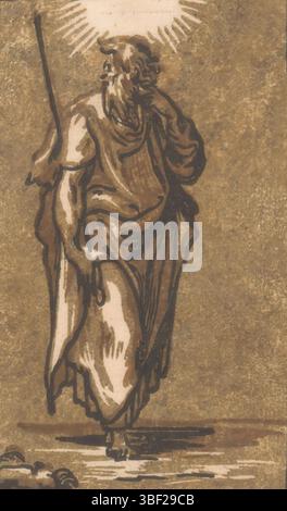 Italie, Parmigianino, Italie, trente, Antonio da, Christ et les douze apôtres, Saint Paul, verso - estampillé, l'apôtre debout Paul avec épée., impression, hauteur 124 mm, largeur 74 mm, italien, 1510 - 1550, graveur, 1520 - 1550, xvie siècle, papier, clair-obscur-gravure sur bois, conception de travaux, 1503-01-11 - 1540-08-24 Banque D'Images