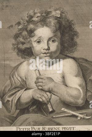 Rubens, Peter Paul, Prenner, Anton Joseph von, enfant avec flûte, verso - estampillé, impression, hauteur 229 mm, largeur 163 mm, allemand, 1683-0-07 - 1761, graveur, 1728 - 1728, papier, gravure, pays-Bas du Sud, 1577-06-28 - 1640-05-30 Banque D'Images