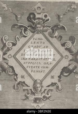 Antwerpen, Jode, Gerard de, Vredeman de Vries, Hans, Huys, Frans, Varirum Protractionum, cartouche avec un texte de Valerius Maximus, Anvers, cartouche en ruine avec un texte de Valerius Maximus. Masques du milieu inférieur et du milieu supérieur. Cette impression fait partie d'un album., impression, feuille d'albumsheet, impressions, hauteur 180 mm, largeur 136 mm, 1522 - 1562, imprimeur, 1557 - 1557, papier, gravure, gravure, gravure (procédé d'impression), conception d'œuvres, Zuid-Nederlands, 1527 - 1607, après conception par, publication (événement), publication, Nord des pays-Bas, 1509 - 1591-02-05, éditeur Banque D'Images