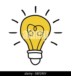 Illustration de l'ampoule lumineuse Bright Idea. Une ampoule jaune stylisée avec des faisceaux lumineux rayonnants, symbolisant la créativité, l'innovation et les idées lumineuses. Illustration de Vecteur