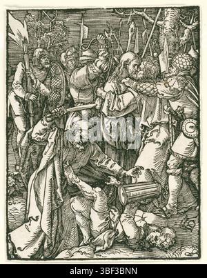 Nuremberg, Dürer, Albrecht, la petite passion, prison, verso en bas à droite - estampillé, Christ est trahi par Judas avec un baiser et capturé par des soldats. Cette estampe fait partie de la série 'de kleine passive', composée d'une estampe de titre et de 36 scènes bibliques (principalement de la Lijdstory)., estampe, hauteur 129 mm, largeur 99 mm, allemand, 1471-05-24 - 1528-04-05, graveur, 1509 - 1509, premier quart du xvie siècle, papier, gravure sur bois Banque D'Images