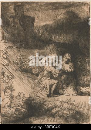 Rijn, Rembrandt van, Rijn, Christ à la cour de Gethsémani, verso gauche bas - estampillé, impression, Rembrandt F. 165-, droite bas, hauteur 111 mm, largeur 82 mm, North-Nederlands, 1606-07-15 - 1669-10-08, graveur, 1655 - 1659, troisième quart 17ème siècle, papier oriental, gravure, ton plat, aiguille sèche, conception de travail, pays-Bas du Nord, selon sa propre conception Banque D'Images
