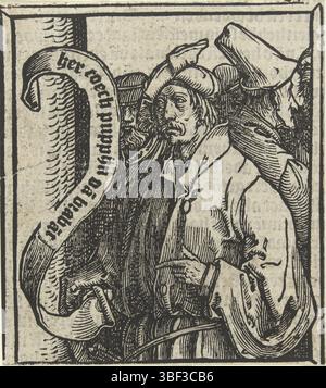 Leiden, Seversz, Jan, Nederlanden, Leyde, Lucas van, Hertoch chiot van brabant, Portrait du duc Pepijn van Brabant, Leyde, verso gauche en bas - estampillé, feuille du livre. Duke Pepijn van Brabant avec banderol avec son nom., impression, illustration de livre, estampes, hauteur 94 mm, largeur 83 mm, Néerlandais du Nord, 1494-06 - 1533-08, imprimeur, 1513 - 1517, premier quart du XVIe siècle, papier, gravure sur bois, publication (événement), publication, éditeur Banque D'Images