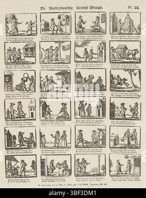 Pays-Bas, Amsterdam, Kok-van Kolm, veuve C., de Amsterdamsche carnival-jougd, pays-Bas, verso - estampillé, partez avec 24 scènes à la foire d'Amsterdam. Sous chaque image un verset de deux lignes. Numéroté en haut à droite : n° 23., impression, impressions folkloriques, impressions, hauteur 390 mm, largeur 326 mm, publication (événement), publication, Néerlandais, éditeur, 1842 - 1866, papier, gravure sur bois, typographie, livret, imprimeur, imprimeur Banque D'Images