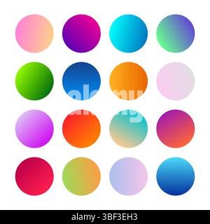 Sphères de dégradés rondes. Ensemble de seize gradients multicolores à la mode. Illustration vectorielle Illustration de Vecteur