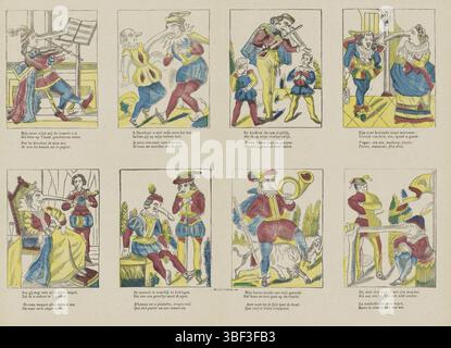 Europe, Turnhout, Beersmaens, Franciscus Antonius, Spotprent op nousen, Europe, verso - estampillé, feuille avec 8 images comiques de figures avec de grands nez déformés. Sous chaque représentation un couplet de deux lignes en néerlandais et en français. Numéroté en haut à gauche : n. 6., impression, impressions folkloriques, impressions, hauteur 320 mm, largeur 425 mm, publication (événement), publication, 1840-06-14 - 1897-01-25, éditeur, 1866 - 1902, papier, gravure sur bois, couleurs, typographie, bookprint, imprimeur, imprimeur Banque D'Images