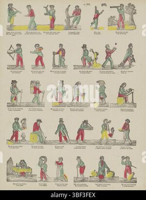 Europe, Turnhout, Beersmaens, Franciscus Antonius, Proverbes et dictons, Europe, verso - estampillé, feuille avec 30 imaginations de proverbes et de dictons. Sous chaque représentation le proverbe ou proverbe en néerlandais et en français. Haut du milieu numéroté : n. 62., impression, impressions folkloriques, impressions, hauteur 420 mm, largeur 345 mm, publication (événement), publication, 1840-06-14 - 1897-01-25, éditeur, 1866 - 1902, papier, gravure sur bois, couleurs, typographie, impression de livre, imprimeur, imprimeur Banque D'Images