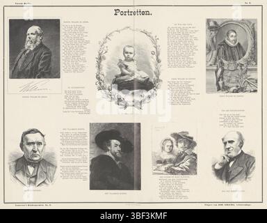 La Haye, Zuid-Hollandsche Boek- en Handelsdrukkerij, la Haye, Ykema, Johannes, Louwerse, Piet, onbekend, Rijn, Rembrandt van, Rubens, Peter Paul, Dupré, Maradan, Mierevelt, Michiel Jansz. Van, Walter, Verhees, Arnoldus Cornelius, inconnu, Michiel Jansz van, verso - estampillé, feuille avec 7 représentations de portraits de Willem III, Wilhelmina, Willem I, Jan Jacob Antonie Goeverneur, Peter Paul Rubens, Rembrandt Harmensz. Van Rijn, Saskia van Uylenburgh et Pieter Jacob Andriessen. Entre les images fraîchement imprimées. Numérotés en haut à droite et en bas à gauche : n° 6., impression, impression folklorique, impression folklorique, PRI Banque D'Images