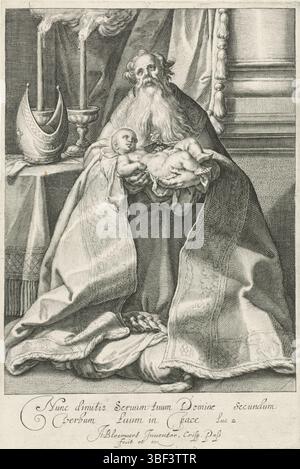 Passe, Crispijn van de (I), Bloemaert, Abraham, Utrecht, passe, Simeon bénit Christkind, verso gauche sous - estampillé, Simeon dans le temple. Il a l'enfant Christ dans ses bras. Dans la marge une citation biblique de deux lignes en latin., impression, hauteur 278 mm, largeur 187 mm, 1564 - 1637, graveur, 1574 - 1637, papier, gravure, gravure (procédé d'impression), Work conception, Noord-Nederlands, 1566-12-25 - 1651-01-27, After design by, publication (événement), publication, éditeur Banque D'Images
