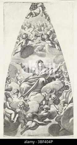 Rome, Lanfranco, Giovanni, Italie, Cesio, Carlo, Ascension de Marie, Rome, verso - estampillé, Marie est portée au ciel par des anges. Les anges tiennent une couronne au-dessus de sa tête., impression, hauteur 548 mm, largeur 285 mm, italien, 1622 - 1682, graveur, 1636 - 1686, papier, gravure, rêveur intermédiaire, après dessin, 1582-01-26 - 1647-11-30 Banque D'Images
